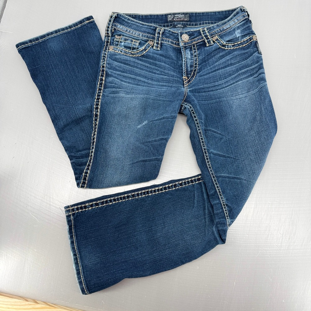 Silver Jeans Suki Surplus Bootcut‎ Dark Wash Contrast Stitch Jeans Womens 29x30
